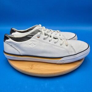 Sperry White Leather Stripped Detail Lace Up Casual Sneakers Mens Size 13‎